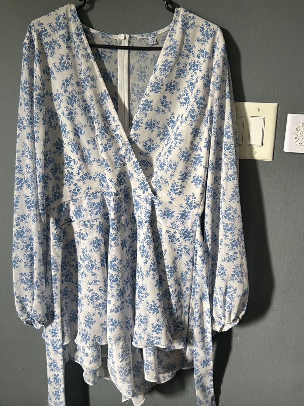 Women's Blue Floral Wrap Blouse